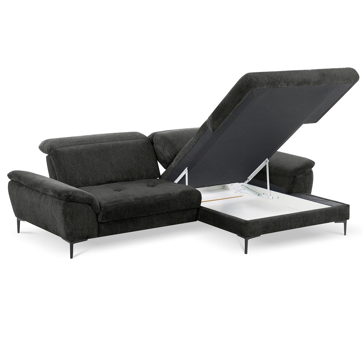 ECKSOFA  Webstoff Schwarz  - Schwarz, Design, Textil/Metall (268/195cm) - Livetastic