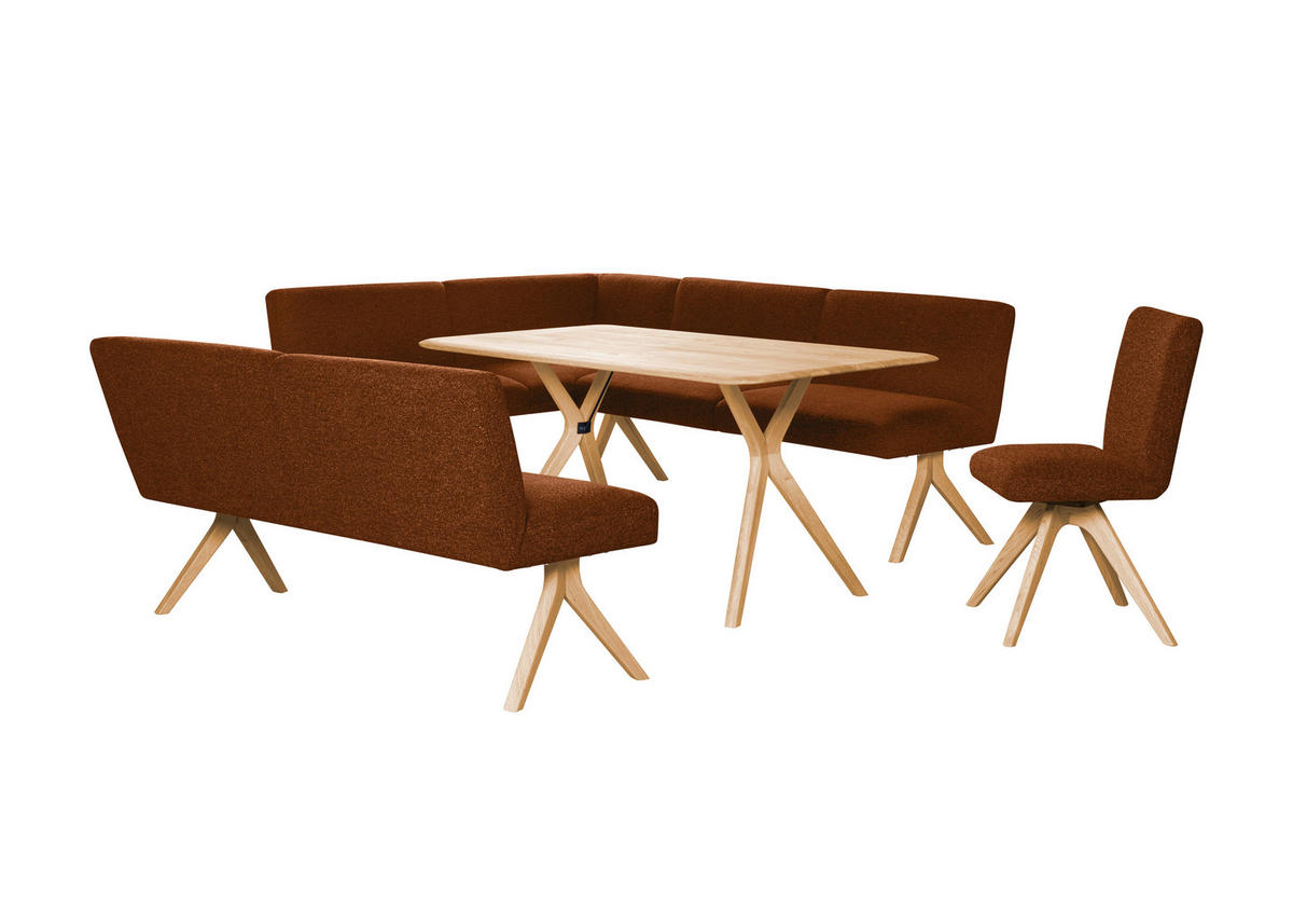 ECKBANK 172/218 cm Webstoff Haselnussfarben Eiche vollmassiv   - Eichefarben/Haselnussfarben, KONVENTIONELL, Holz/Textil (172/218cm) - Linea Natura