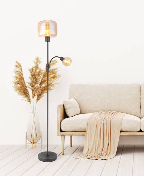 GOLVLAMPA Giuseppe 25/165 cm    - svart, Design, metall/glas (25/165cm) - Globo