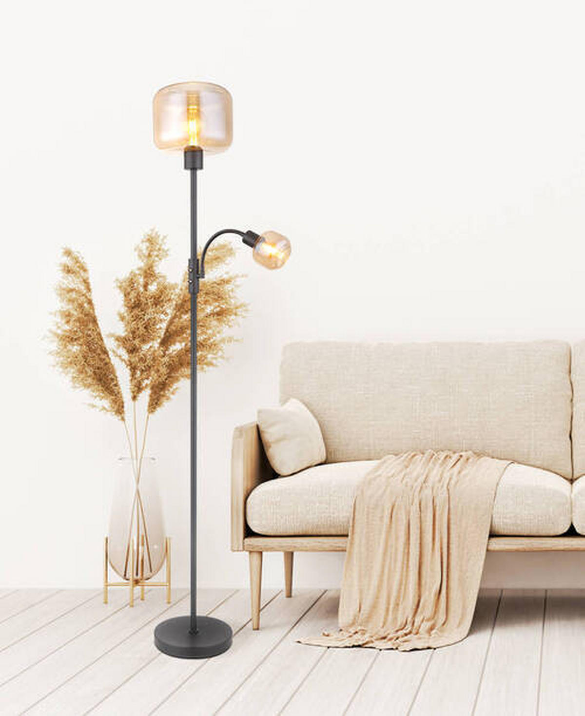 GOLVLAMPA Giuseppe 25/165 cm    - svart, Design, metall/glas (25/165cm) - Globo