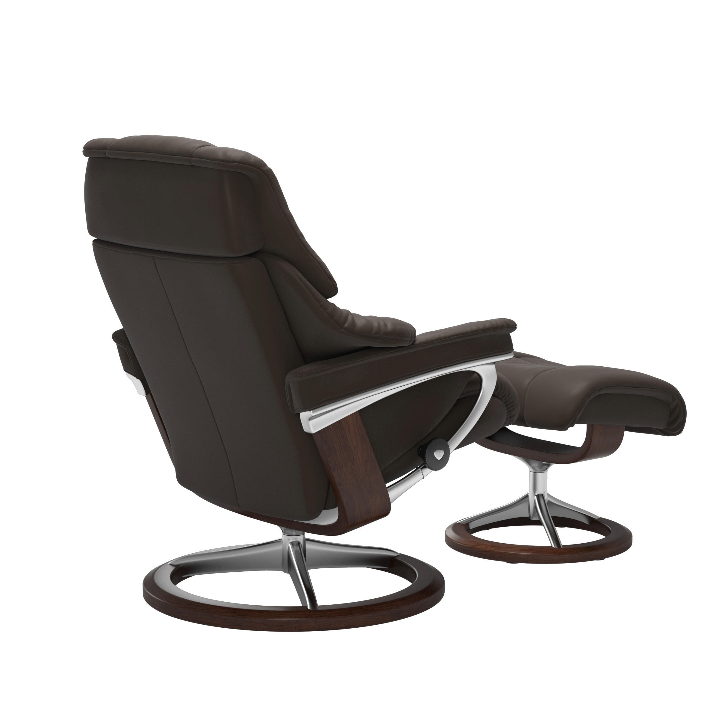 RELAXSESSELSET RENO Echtleder Relaxfunktion, Hocker    - Dunkelbraun/Alufarben, Design, Leder/Holz (83/100-110/76cm) - Stressless