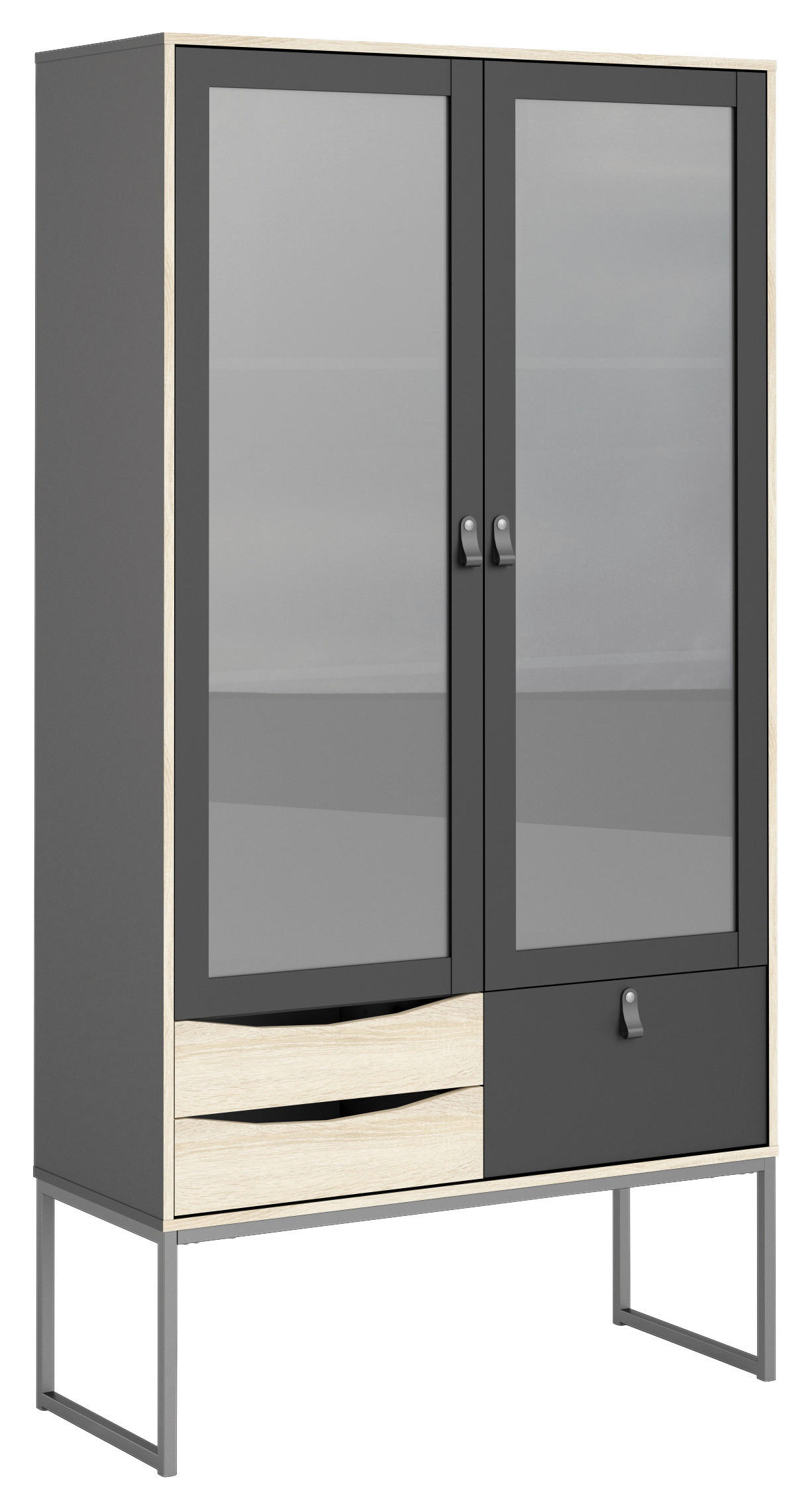 VITRINSKÅP i delar i massivt trä svart, ekfärgad  - svart/ekfärgad, Design, metall/trämaterial (98/189/40cm) - Best Price