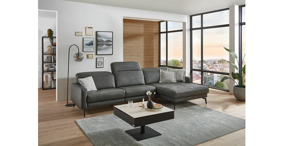 ECKSOFA Anthrazit Echtleder Kopfteilverstellung  - Anthrazit/Schwarz, Design, Leder/Metall (323/179cm) - Dieter Knoll
