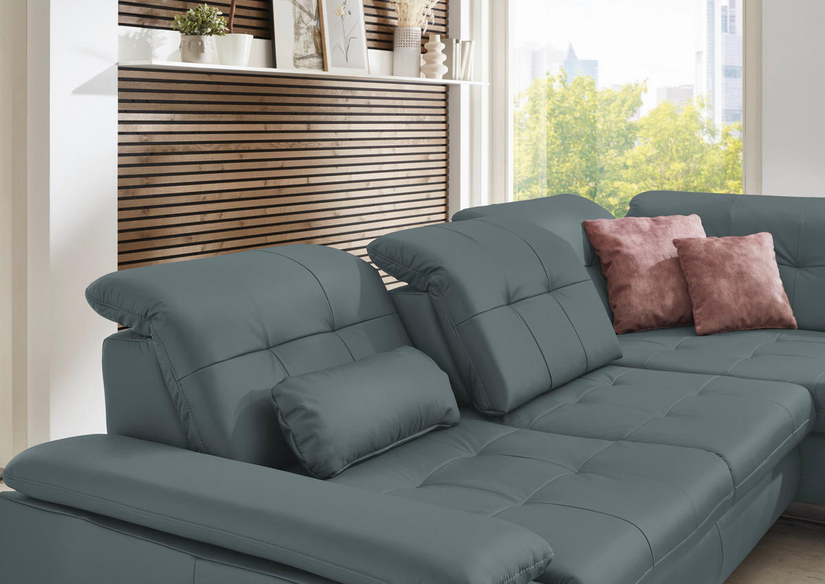 ECKSOFA in Echtleder Blaugrau  - Blaugrau/Alufarben, Design, Leder/Metall (309/211cm) - Beldomo Speed