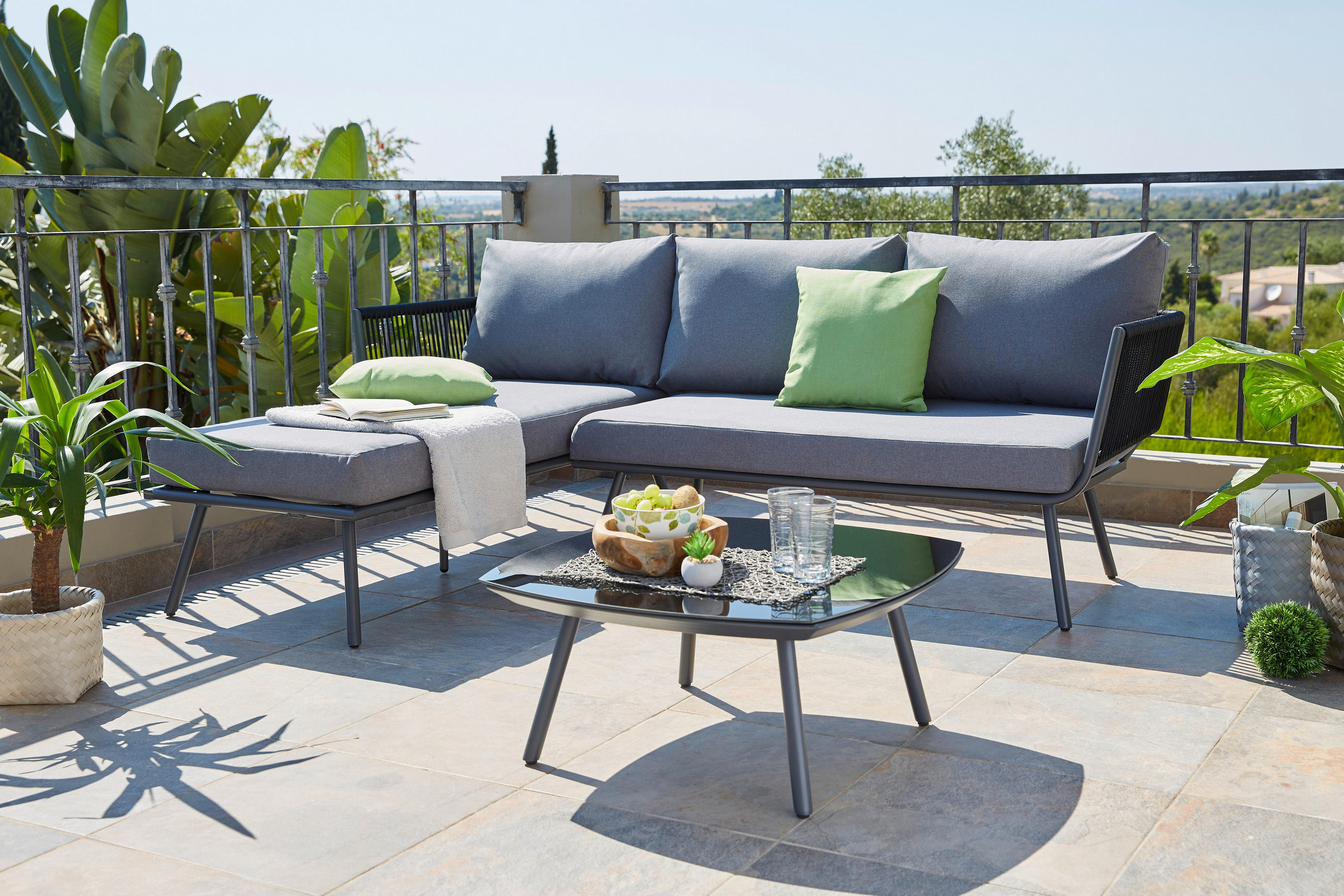 LOUNGEGARNITUR Grau Aluminium, Stahl - Grau, Design, Glas/Textil (134/213cm) - Ambia Garden