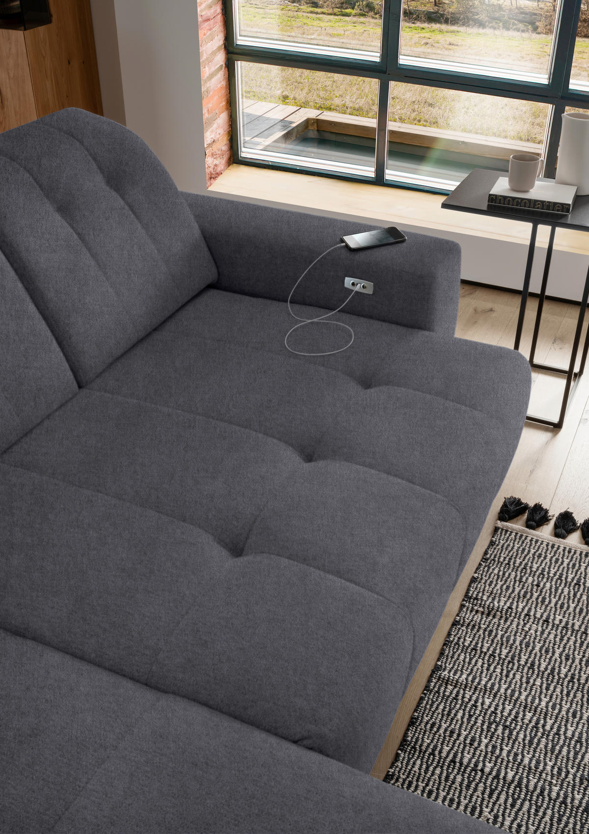 ECKSOFA in Mikrofaser Anthrazit  - Anthrazit/Schwarz, Modern, Textil/Metall (180/258cm) - Livetastic