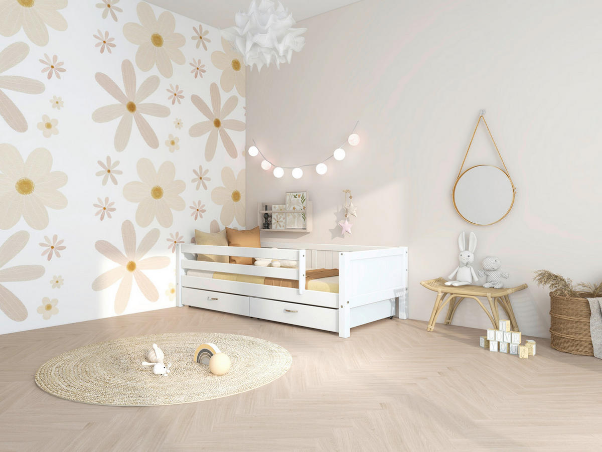 BETT 90/200 cm,  in Weiß, Rollrost, Absturzsicherung, Bettschubladen  - Weiß, MODERN, Holz (90/200cm) - Chameo