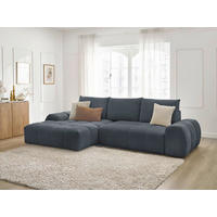 ECKSCHLAFSOFA EVEREST  mit Rücken echt, Armteil links, Armteil rechts Struktur Dunkelblau  - Schwarz/Dunkelblau, MODERN, Kunststoff/Textil (180/318cm) - Livetastic