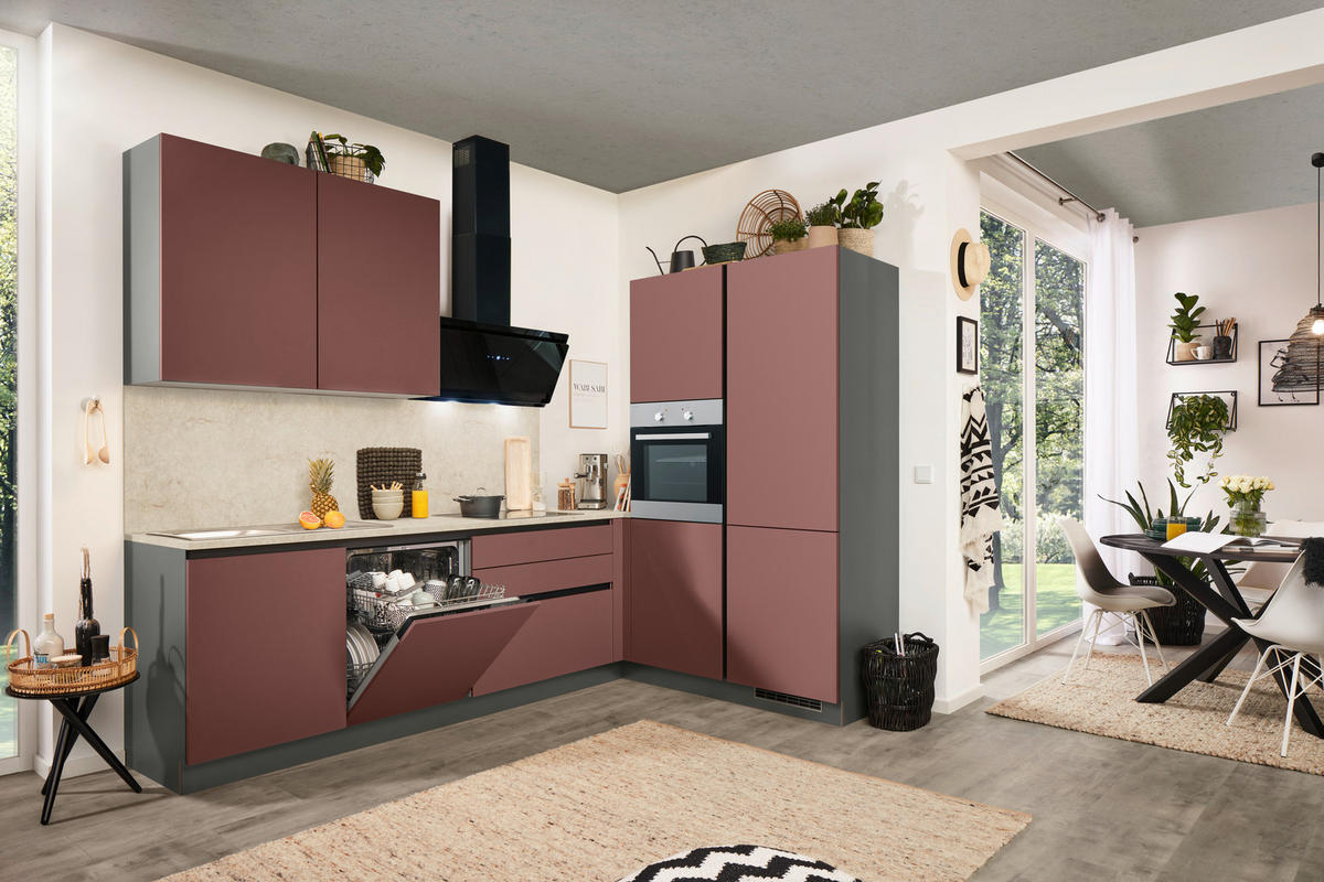 ECKKÜCHE 276/183 cm  in Rot, Anthrazit  - Anthrazit/Rot, Basics, Holzwerkstoff (276/183cm) - Welnova
