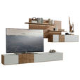 WOHNWAND  in Weiß, Eichefarben  343/196/44 cm  - Eichefarben/Silberfarben, Design, Glas/Holz (343/196/44cm) - Valnatura