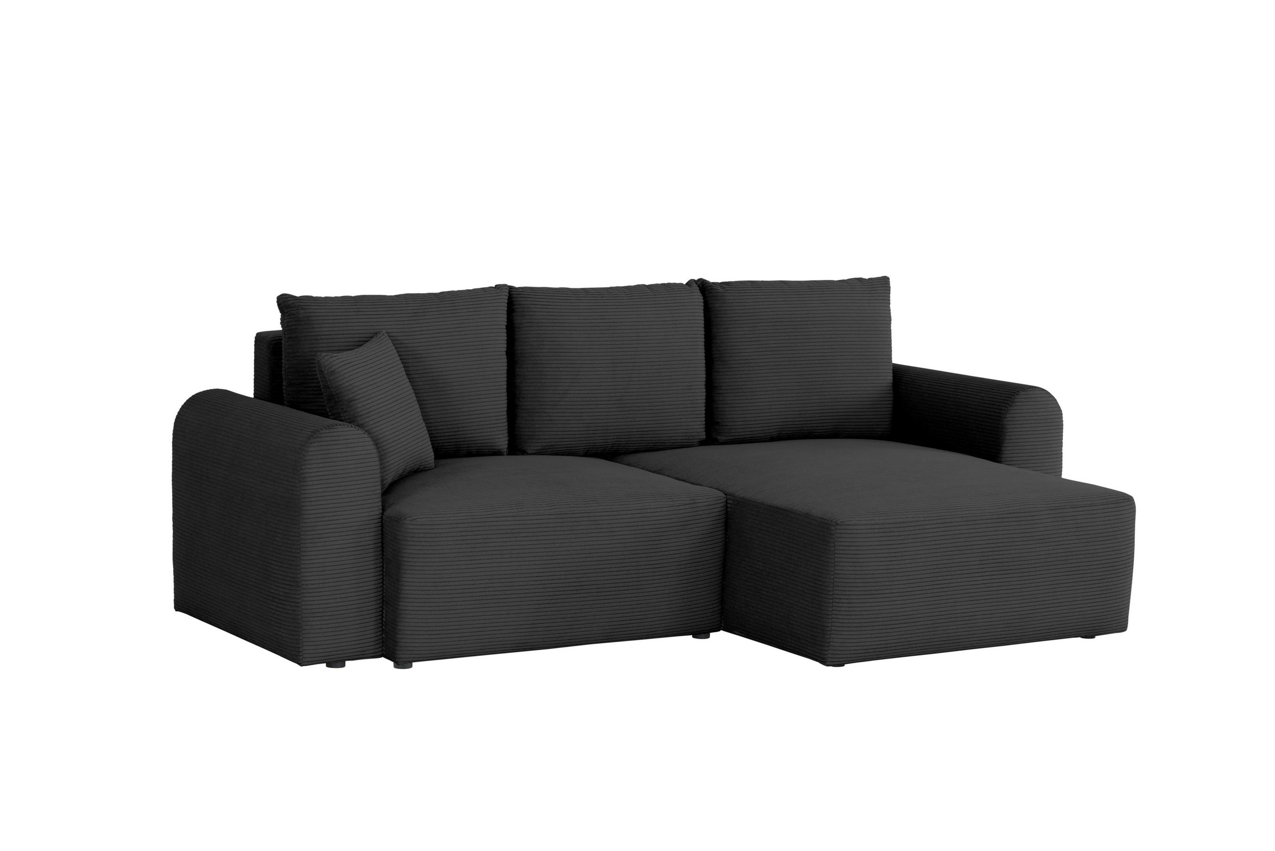 ECKSOFA Schwarz Cord  - Schwarz, Design, Textil (250/151cm) - MID.YOU