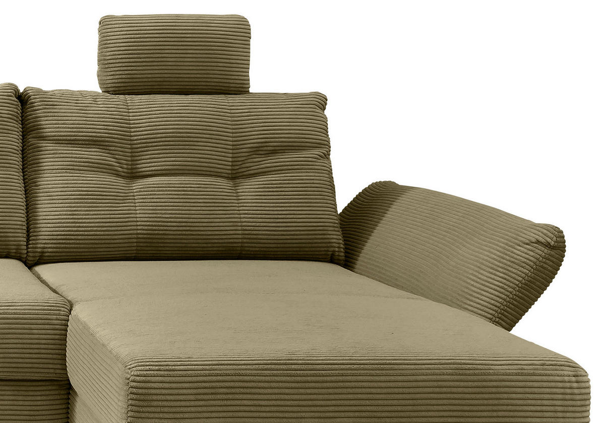 WOHNLANDSCHAFT Olivgrün Cord  - Naturfarben/Olivgrün, MODERN, Holz/Textil (206/338-352/176cm) - Livetastic