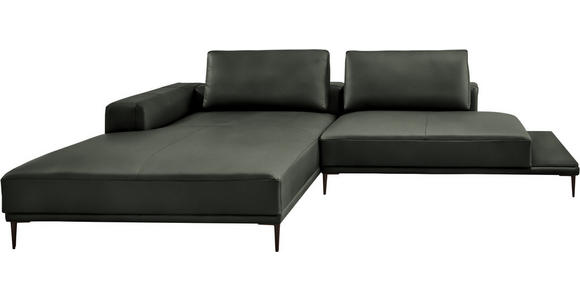ECKSOFA  in Echtleder Anthrazit  201/304 cm  - Anthrazit/Schwarz, Design, Leder/Metall (201/304cm) - Belluti