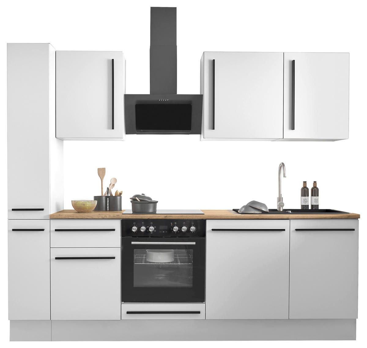 KÜCHENBLOCK 250 cm   in Weiß, Eichefarben  - Eichefarben/Schwarz, Design, Holzwerkstoff/Kunststoff (250cm) - MID.YOU