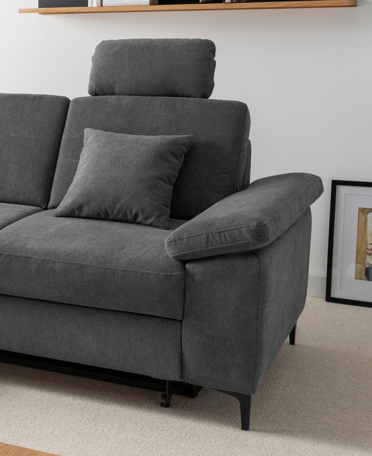 ECKSOFA Chenille Anthrazit  - Anthrazit/Schwarz, Konventionell, Textil/Metall (151/245cm) - Livetastic