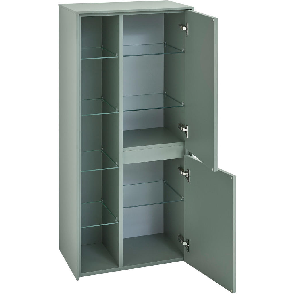 Thumbnail - Sadena Midischrank Malmö, Schilfgrün, Glas, 7 Fächer, 57x121x33 cm, Made in Germany, Goldenes M, hängend, Badezimmer, Ba...