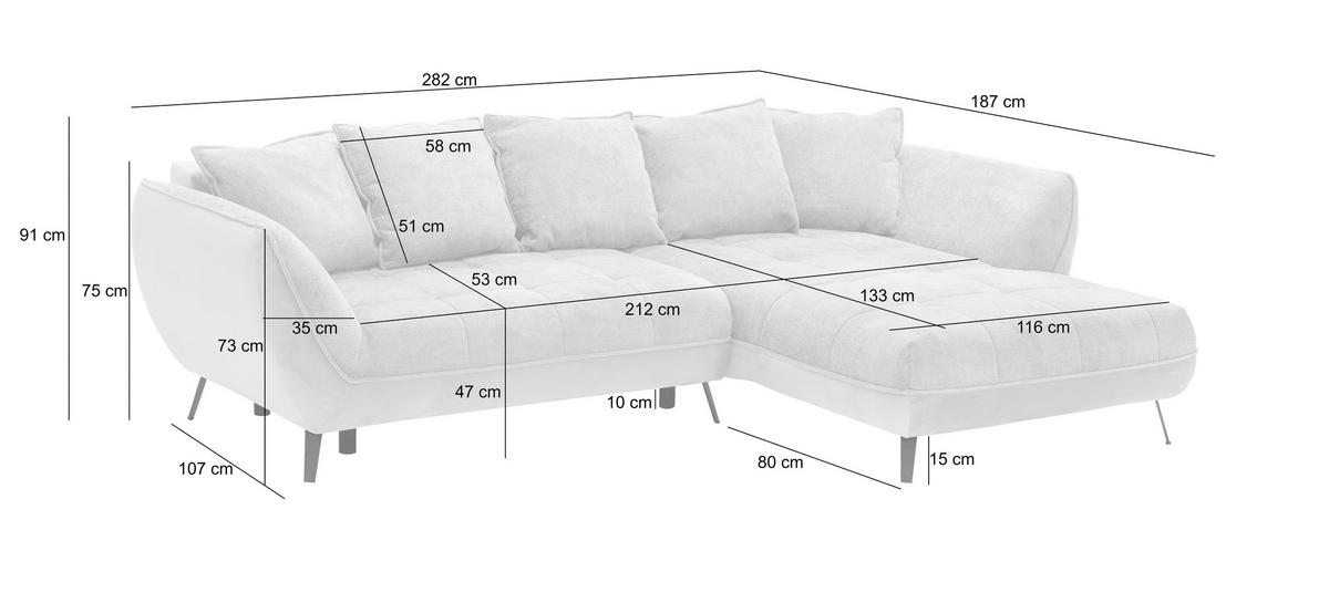 ECKSOFA MIDWAY Sandfarben, Beige Struktur  - Sandfarben/Beige, Design, Textil/Metall (282/187cm) - Livetastic