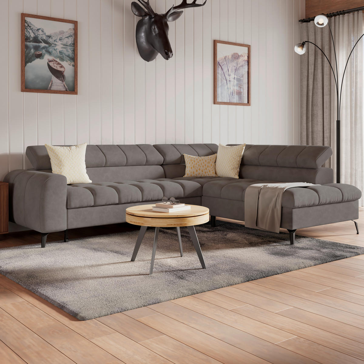 ECKSOFA in Graphitfarben  - Dunkelgrau/Schwarz, Trend, Kunststoff/Textil (261/203cm) - Livetastic