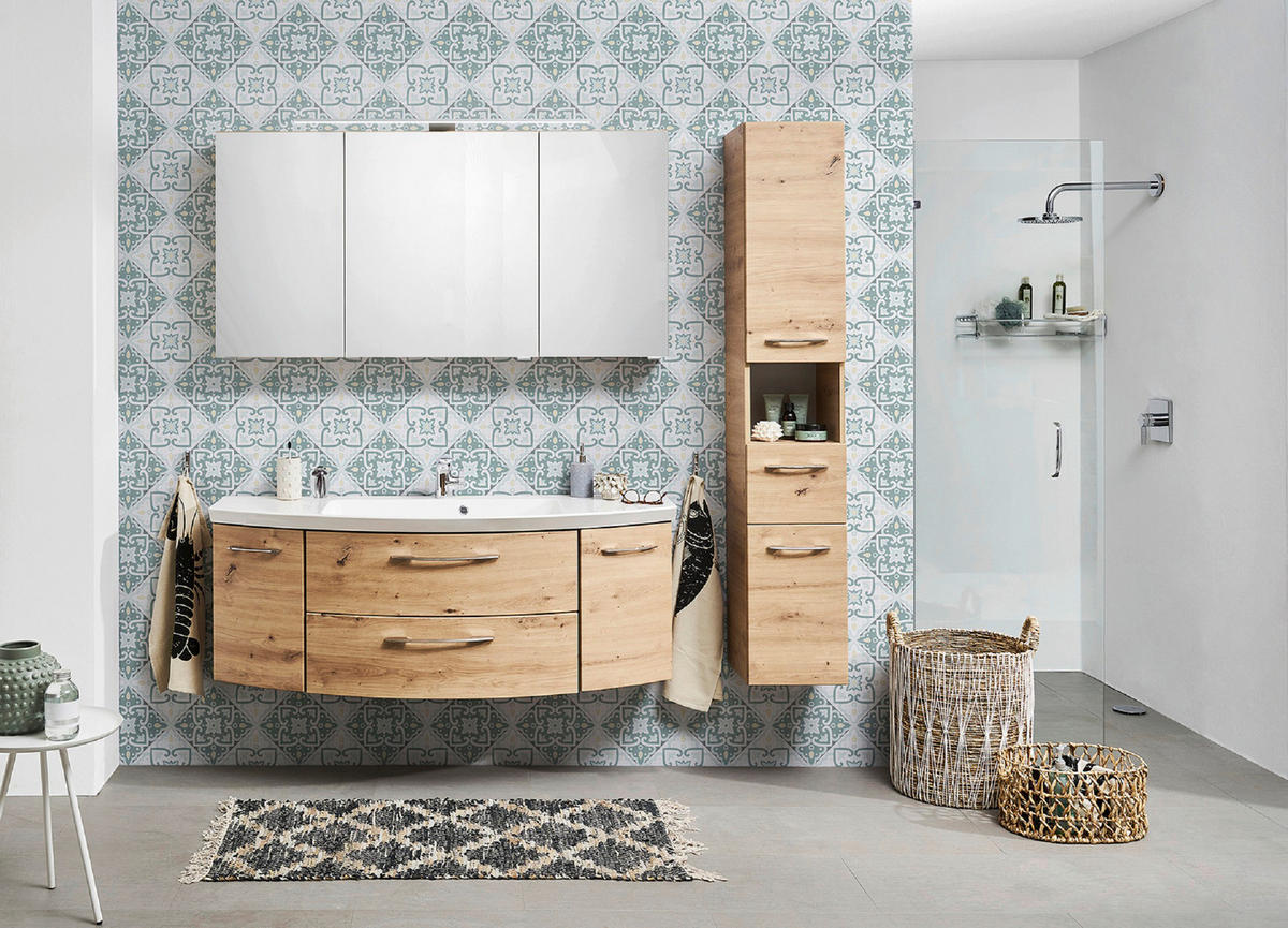 BADEZIMMER  in 141 cm  - Eichefarben, KONVENTIONELL, Glas/Holzwerkstoff (141cm) - Sadena