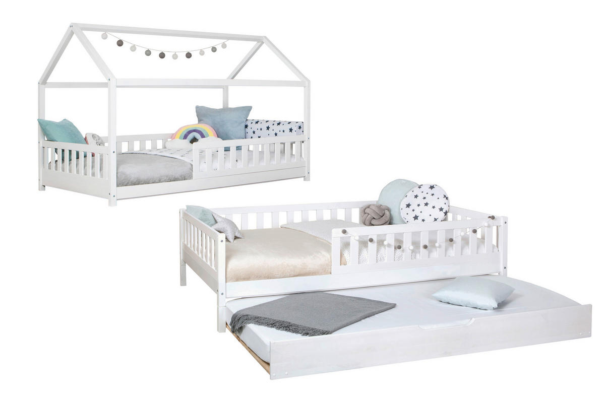 AUSZIEHBETT 90/200 cm Weiss  - Weiss/Naturfarben, Modern, Holz/Textil (90/200cm) - MID.YOU