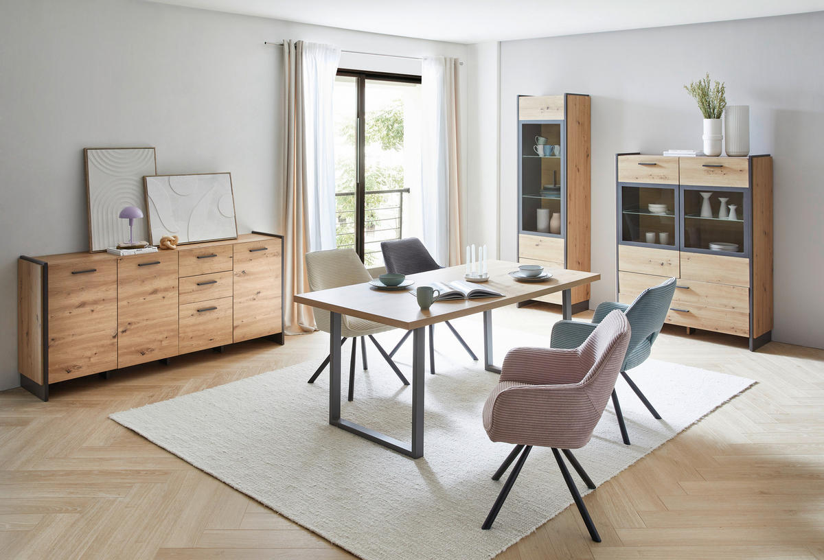 ESSTISCH rechteckig Eiche Artisan  - Eiche Artisan/Grau, Design, Holzwerkstoff/Metall (180/90/74cm) - Hom`in