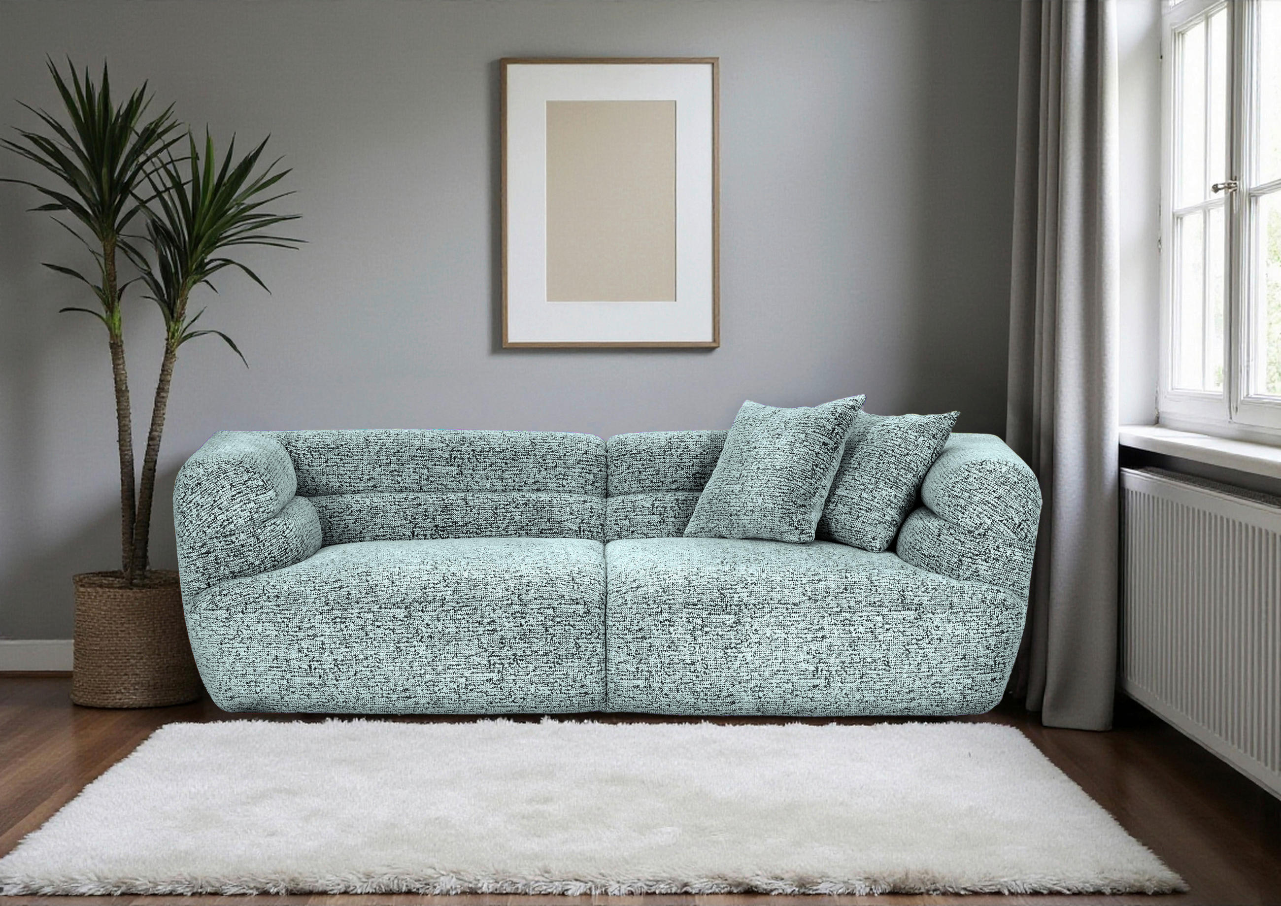 BIGSOFA Chenille Mintgrün  - Schwarz/Mintgrün, KONVENTIONELL, Kunststoff/Textil (240/75/105cm) - Carryhome
