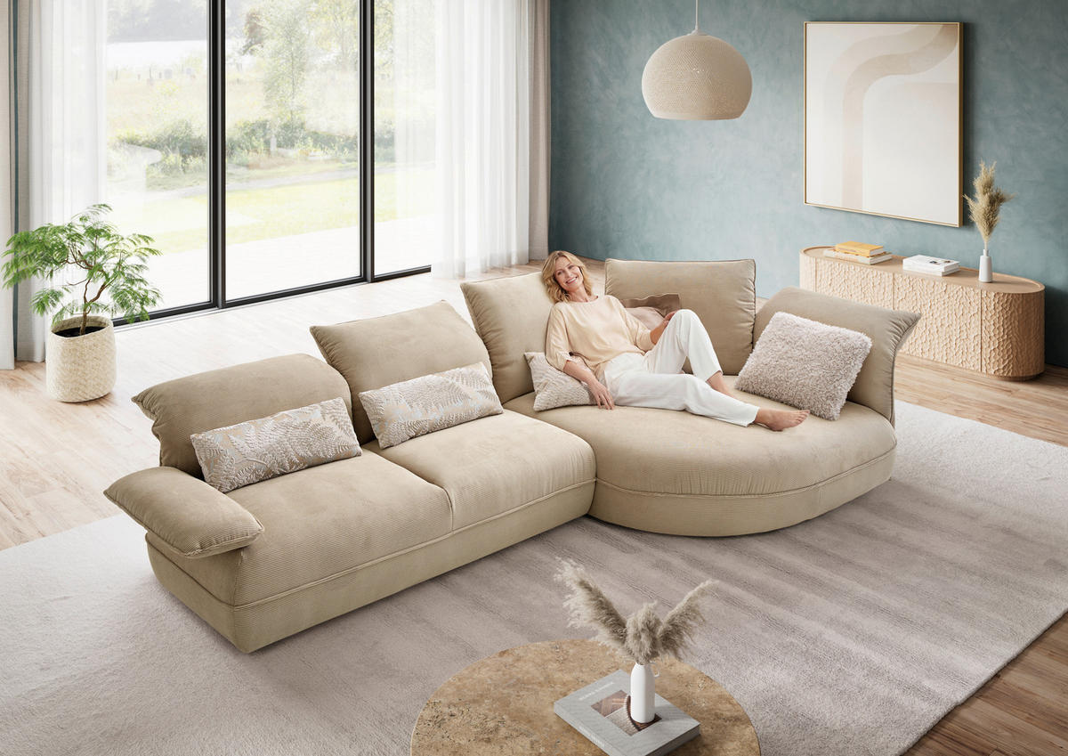 ECKSOFA Cord Beige  - Beige/Schwarz, Design, Kunststoff/Textil (343/154cm) - Koinor