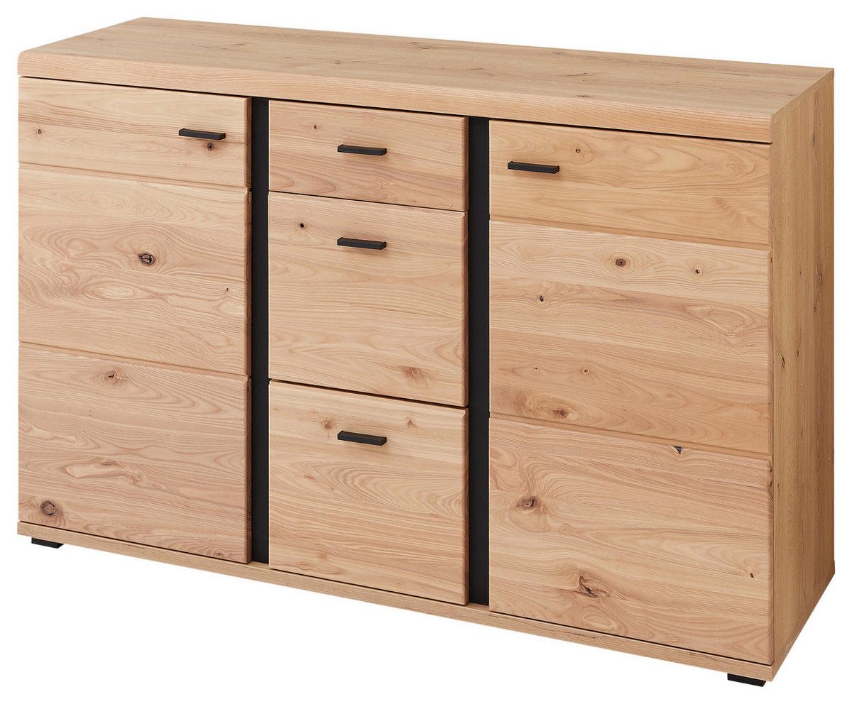 KOMMODE Sonos  in 134/86/43 cm  - Eschefarben/Schwarz, Design, Holzwerkstoff/Kunststoff (134/86/43cm) - Linea Natura
