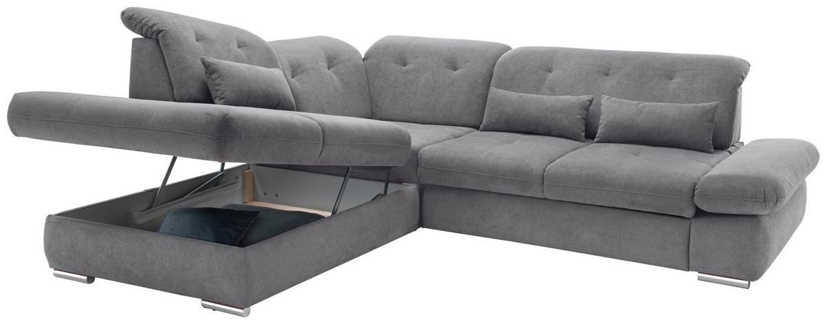 ECKSOFA Dalida Dunkelgrau Chenille  - Chromfarben/Dunkelgrau, MODERN, Textil/Metall (254/280cm) - Livetastic