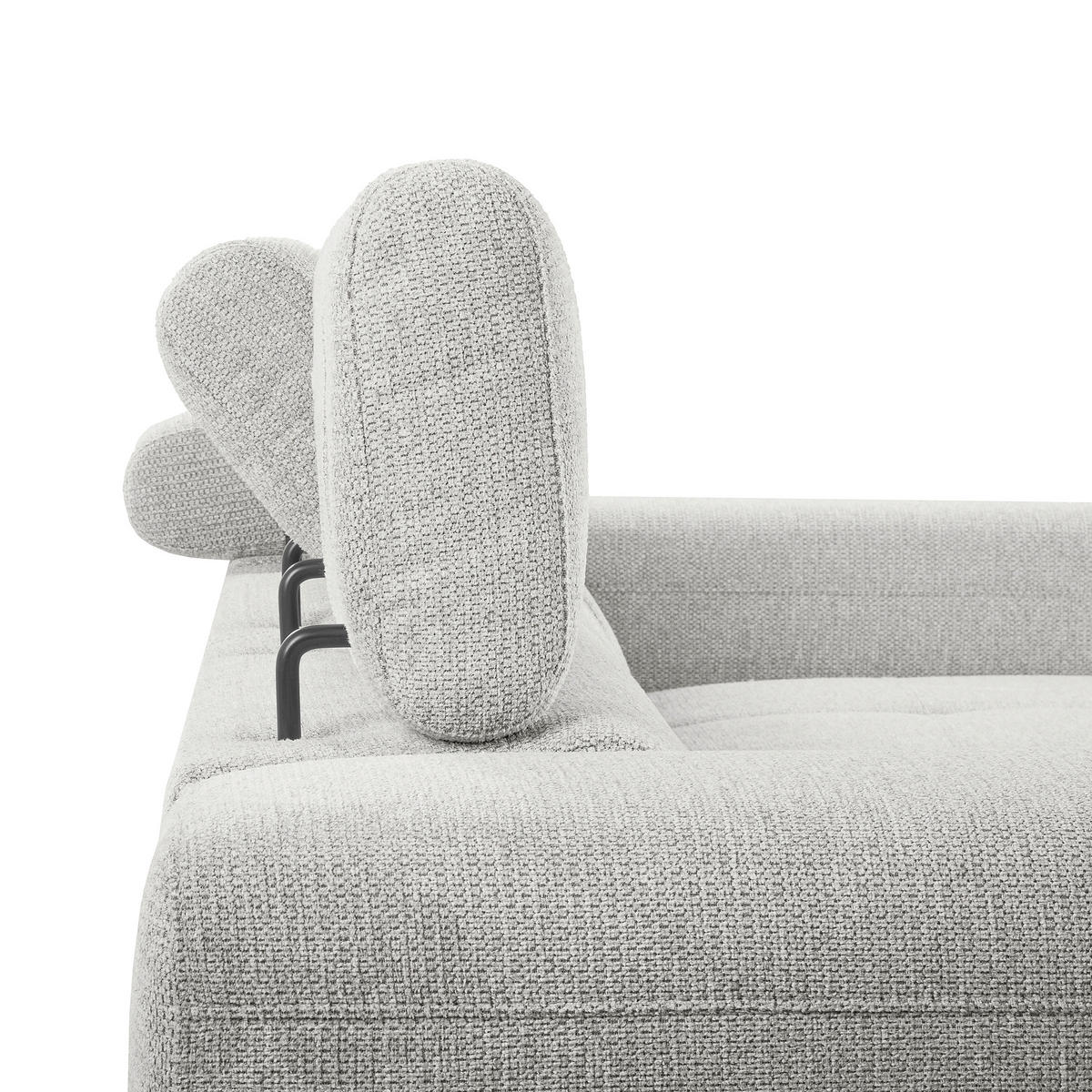 ECKSOFA TORINO Hellgrau Chenille Bettkasten, Kopfteilverstellung  - Schwarzchrom/Hellgrau, Design, Textil/Metall (247/173cm) - Livetastic