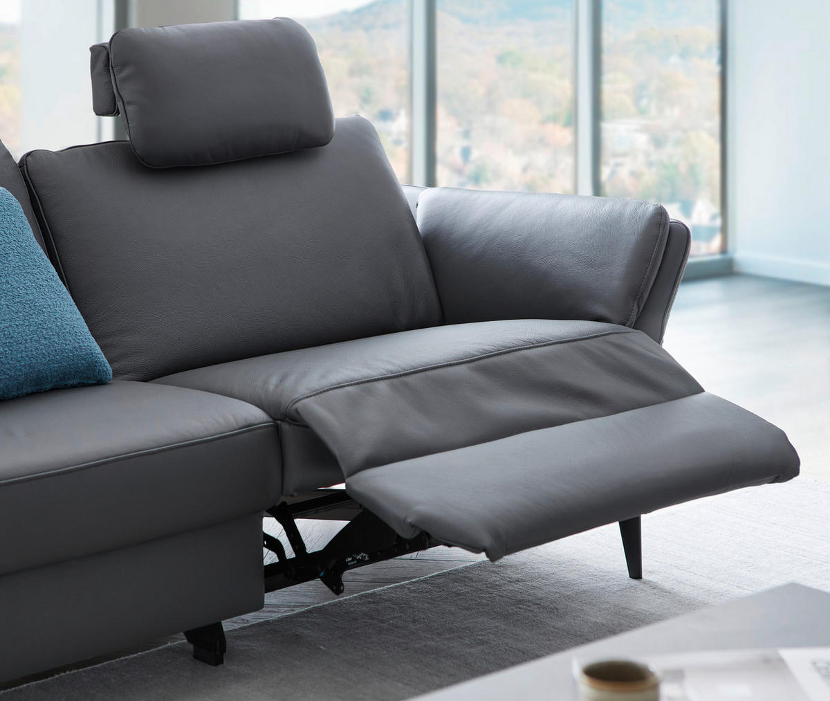 3-SITZER-SOFA in Echtleder Anthrazit, Schwarz  - Anthrazit/Schwarz, Design, Leder/Metall (190/84/99cm) - Dieter Knoll