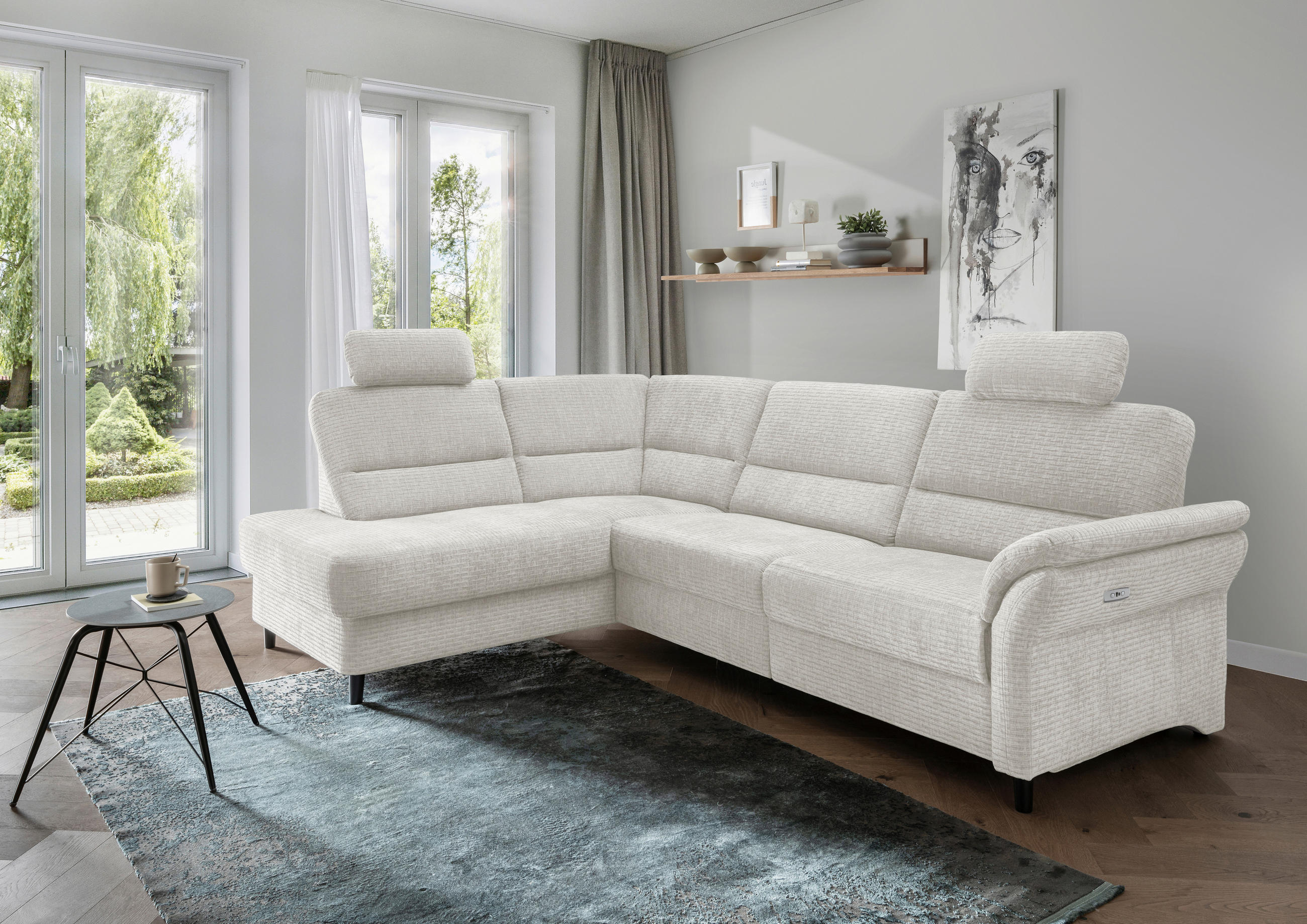 ECKSOFA in Mikrofaser Creme - Weiss/Creme, Modern, Holz/Textil (190/266cm) - Livetastic