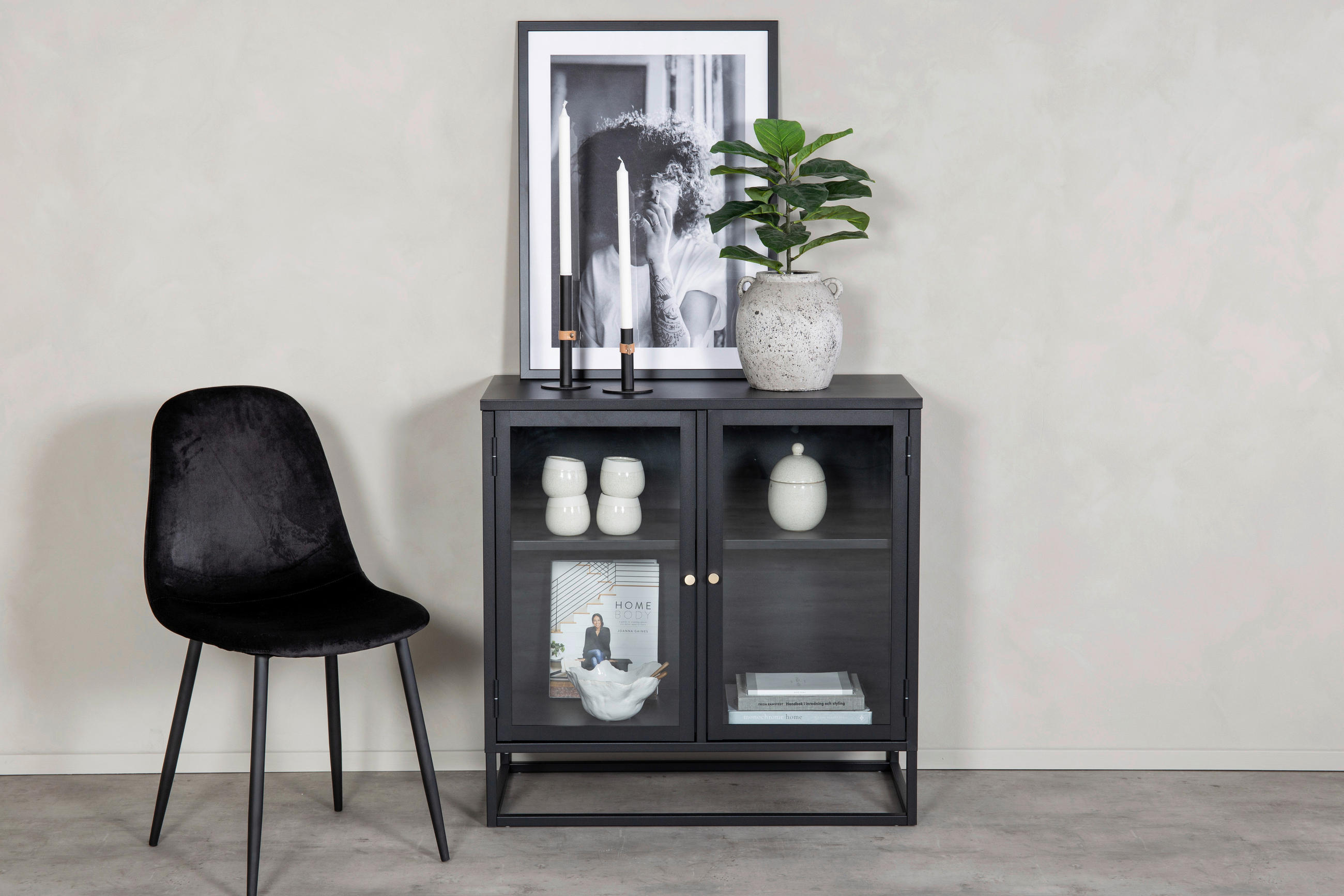 SIDEBOARD 85/85/40 cm  - svart, Design, metall/glas (85/85/40cm) - Livetastic