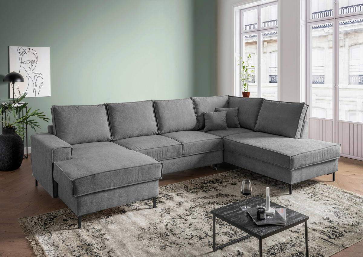 SJEDEĆA GARNITURA tekstil  antracit   - crna/antracit, Moderno, tekstil/metal (150/309/198cm) - MID.YOU