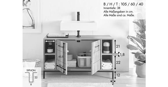 WASCHBECKENUNTERSCHRANK 105/60/40 cm  - Wildeiche/Schwarz, Basics, Holz/Metall (105/60/40cm) - Linea Natura