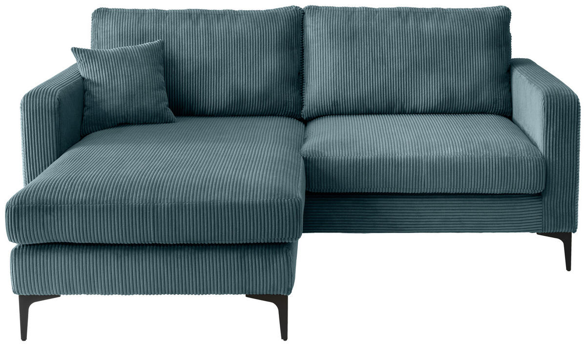 ECKSOFA in Cord Petrol  - Petrol/Schwarz, Basics, Textil/Metall (204/153cm) - Livetastic