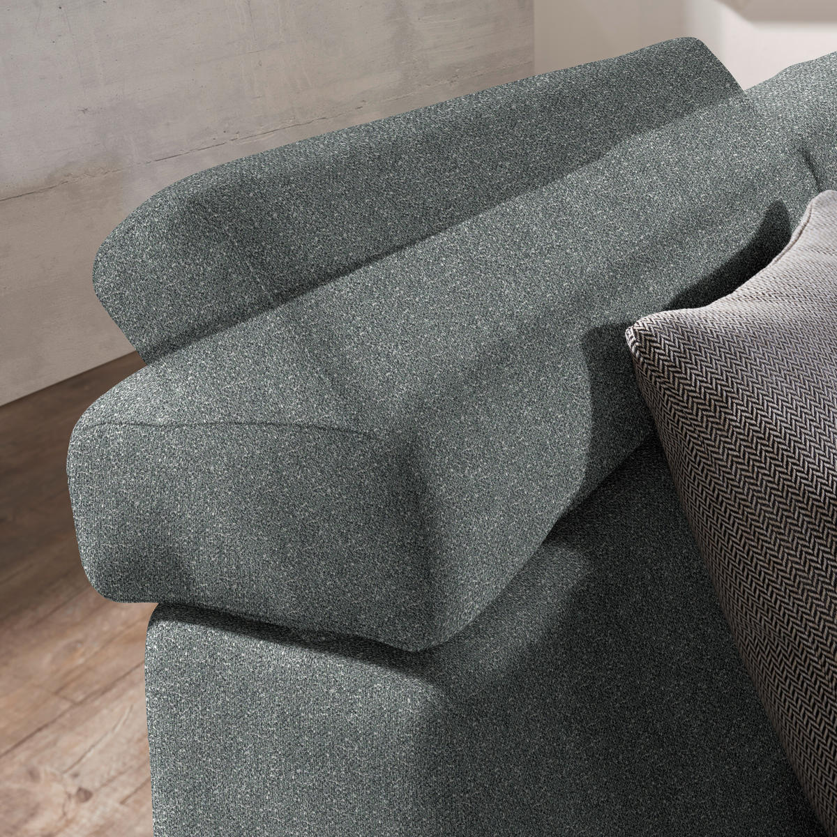 ECKSOFA  in Mikrovelours Graugrün  288/205 cm  - Alufarben/Graugrün, Design, Textil (288/205cm) - Sedda