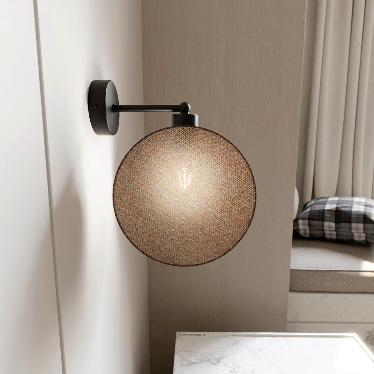 WANDLEUCHTE  20/22/26 cm    - Schwarz, Natur, Textil/Metall (20/22/26cm)