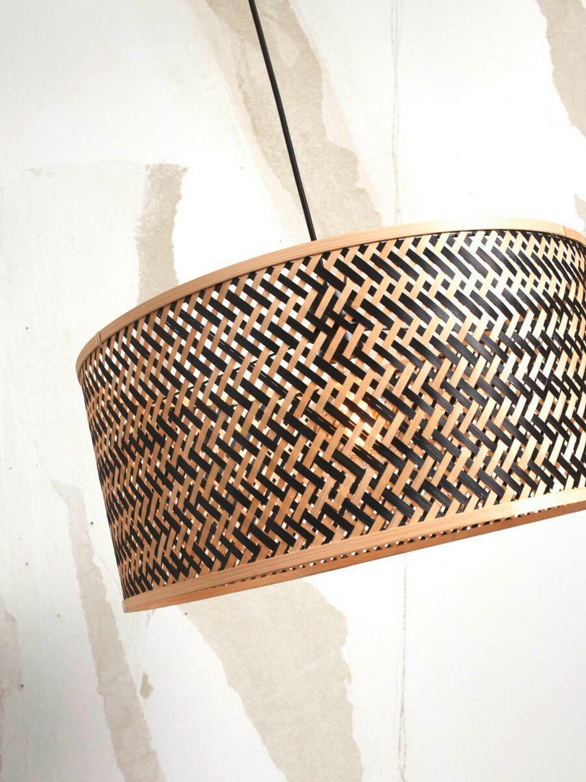 HÄNGELEUCHTE GOOD&MOJO  50/22 cm   - Schwarz/Naturfarben, Trend (50/22cm) - Good & Mojo