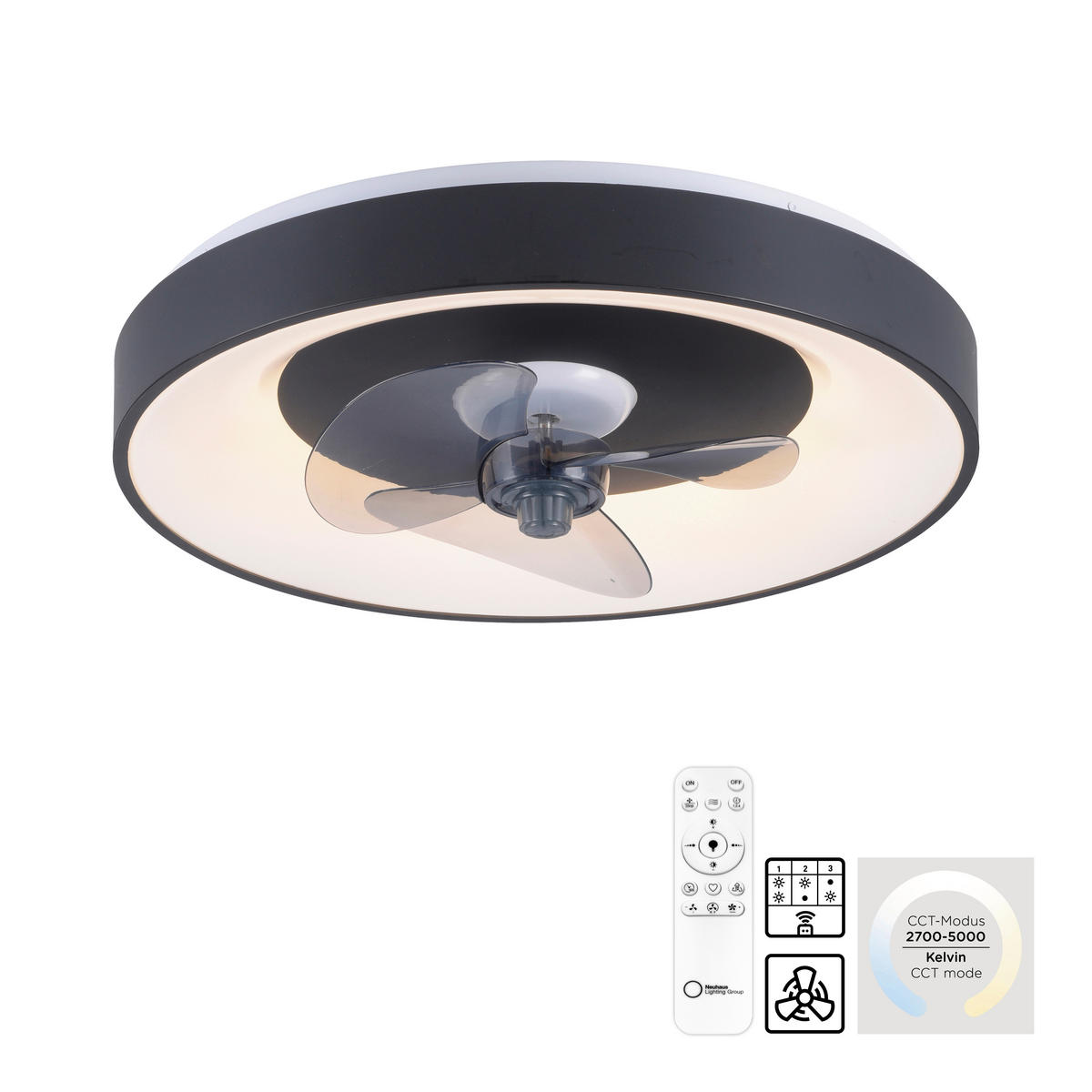 PLAFONSKI VENTILATOR  VENIKA  - crna, Dizajnerski, metal/plastika (48,6/48,6/12cm)
