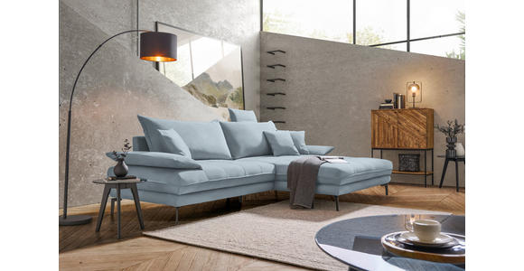 ECKSOFA in Flachgewebe Hellblau 292/176 cm - Schwarz/Hellblau, MODERN, Textil/Metall (292/176cm) - Carryhome