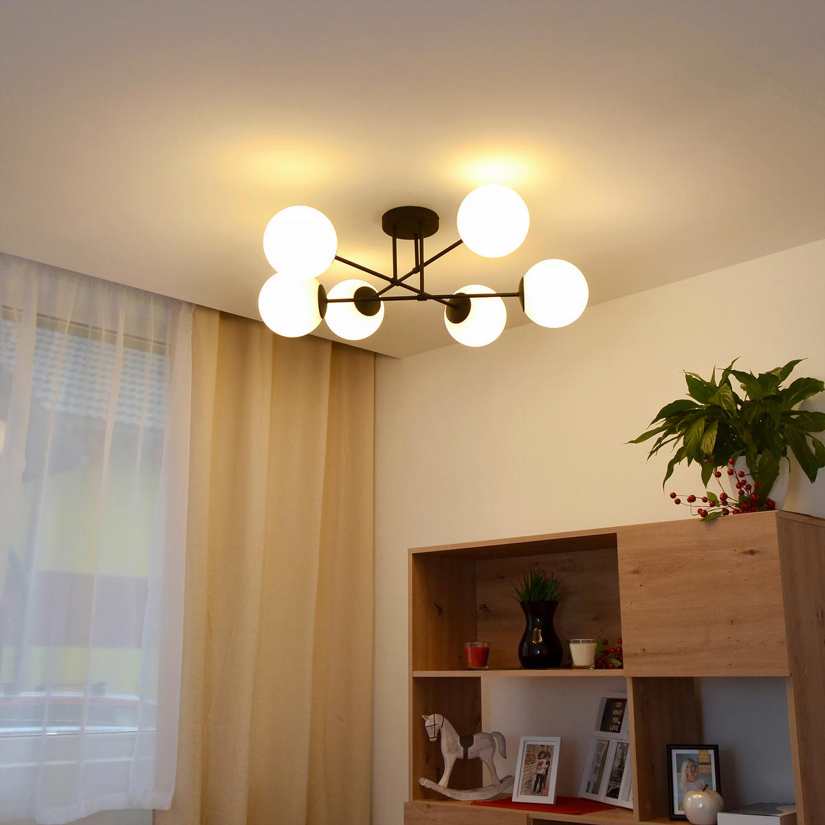 DECKENLEUCHTE    76/76/31 cm  - Schwarz/Weiß, Design, Glas/Metall (76/76/31cm)