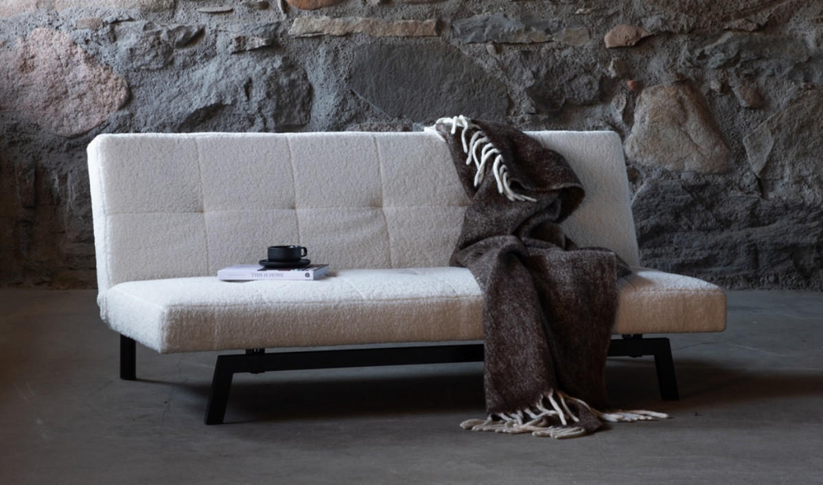 BÄDDSOFFA i teddy tyg svart, vit  - vit/svart, Design, metall/textil (180/33/106cm) - Niels Andersson