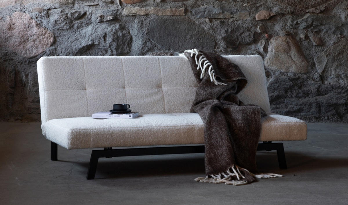 BÄDDSOFFA i teddy tyg vit, svart  - vit/svart, Design, metall/textil (180/33/106cm) - Niels Andersson