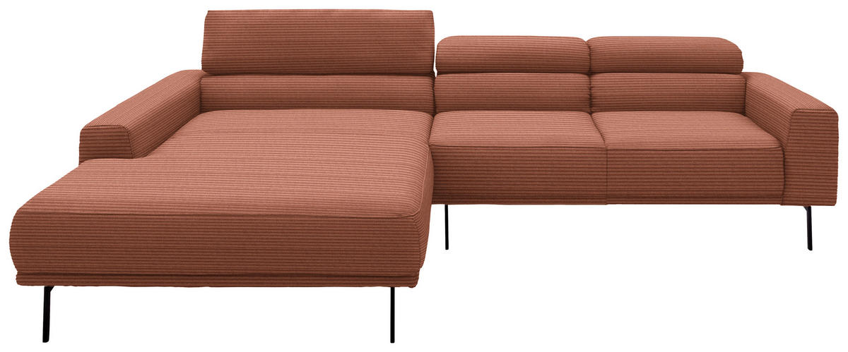ECKSOFA Cord Rostfarben  - Rostfarben/Schwarz, Design, Textil/Metall (215-217/293cm) - Schöner Wohnen