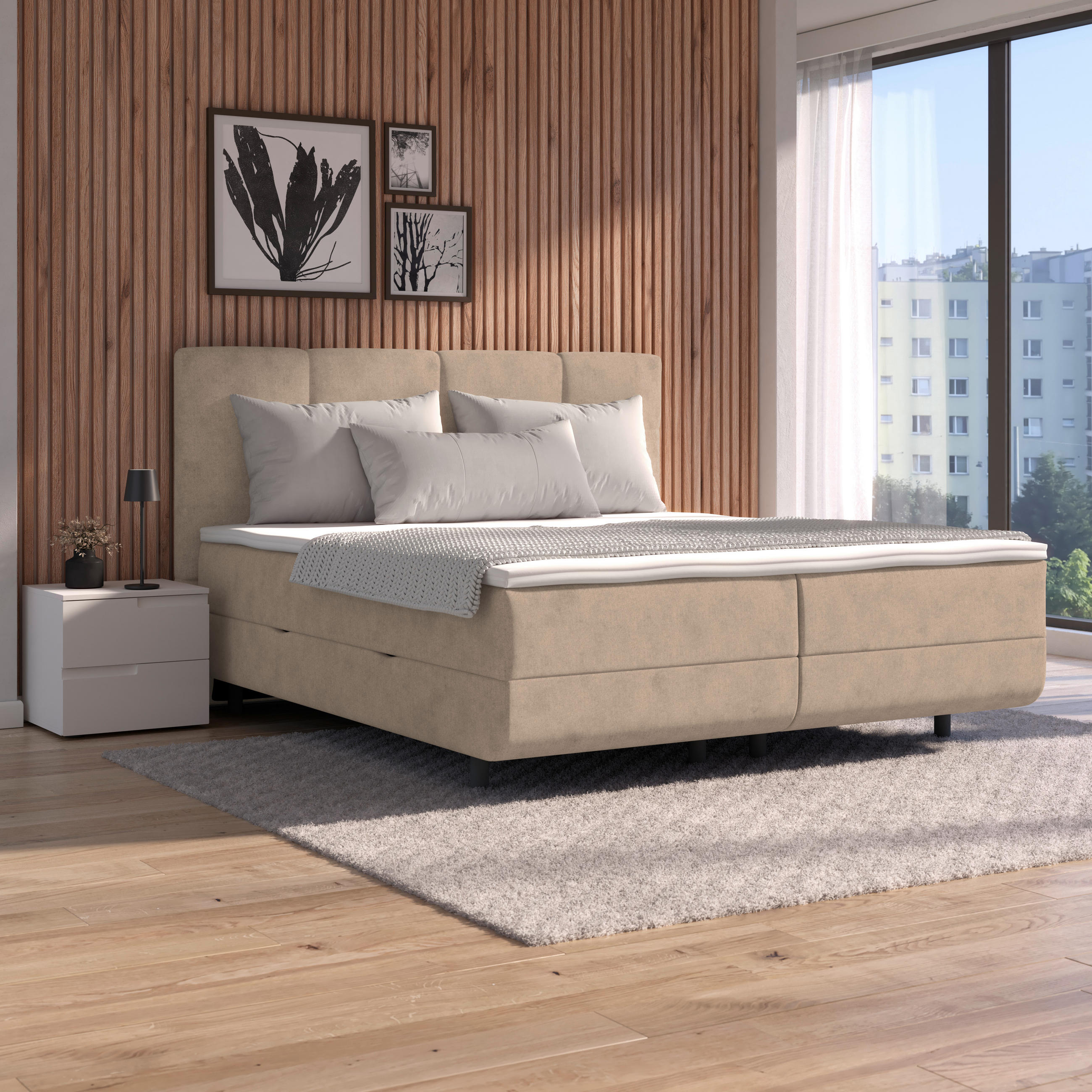 POLSTERBETT Bettkasten, Topper 200/200 cm  in Beige  - Beige/Schwarz, MODERN, Kunststoff/Textil (200/200cm) - MID.YOU