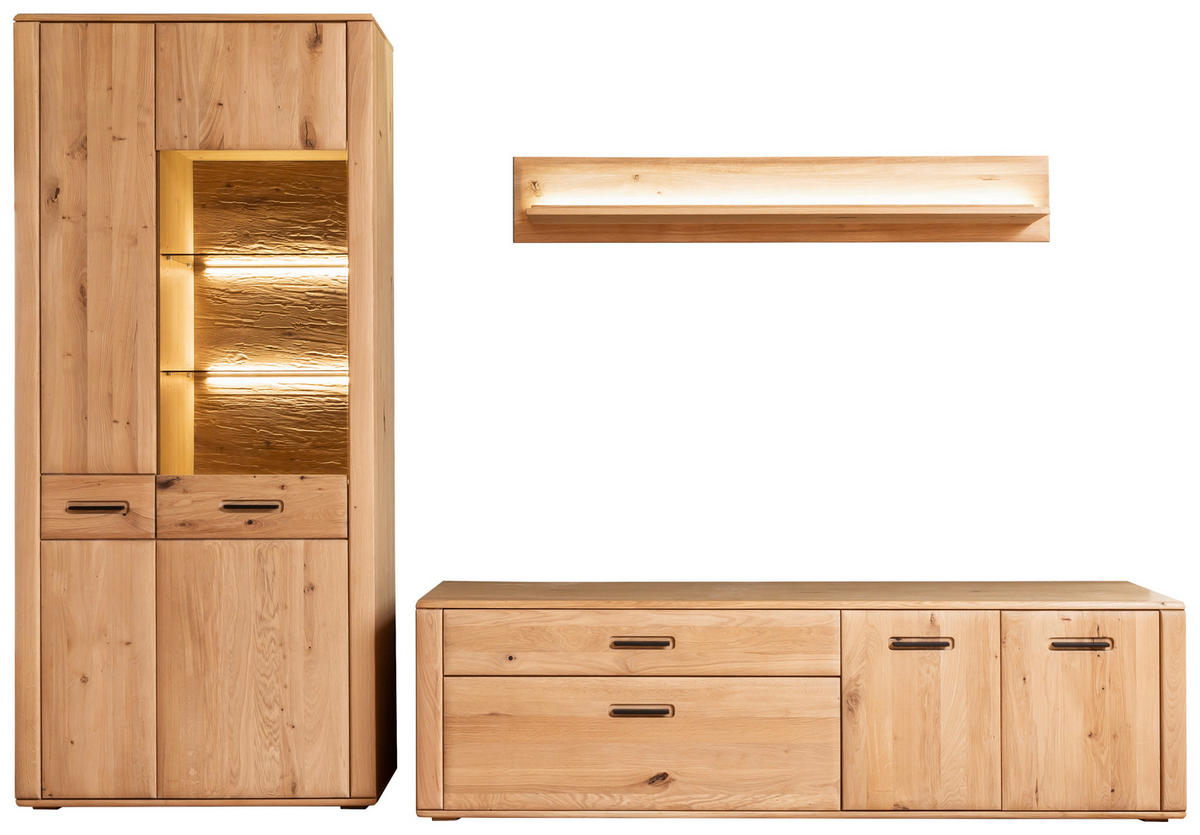 WOHNWAND  in Eichefarben 302/208/50 cm  - Eichefarben/Anthrazit, Konventionell, Glas/Holz (302/208/50cm) - Cantus