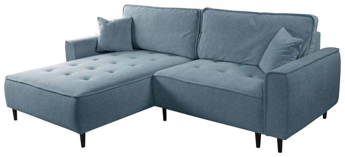 ECKSOFA in Flachgewebe Blau  - Blau/Schwarz, Design, Holz/Textil (183/263cm) - MID.YOU