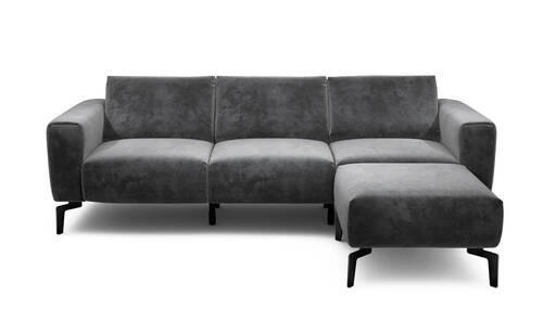 Dreisitzer inkl. Hocker in Samt Anthrazit  - Anthrazit/Schwarz, Design, Textil/Metall (250/86/86-94cm) - SENSOO