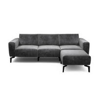 Dreisitzer inkl. Hocker in Samt Anthrazit  - Anthrazit/Schwarz, Design, Textil/Metall (250/86/86-94cm) - SENSOO